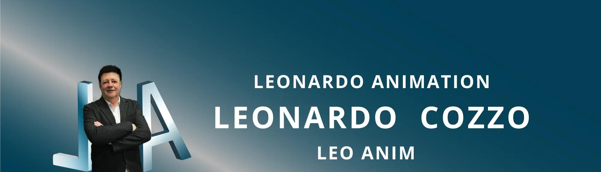 Bannière de leonardo cozzo apparaissant avec son logo de leonardo animation. Cette image comporte le texte Leonardo Animation, Leonardo Cozzo, Leo Anim.